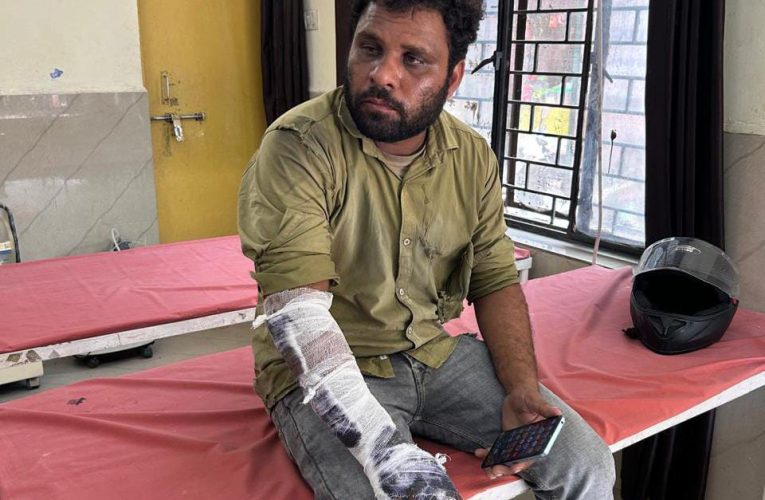 नेशनल हाइवे पर मजदूर की बाइक फिसली, घायल